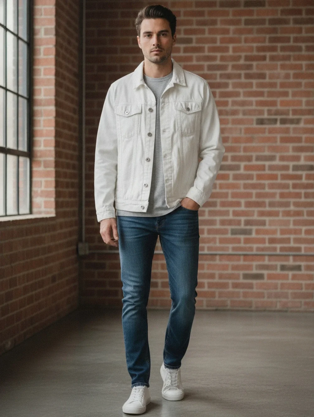 Fashion Nova Men White Denim Jacket XL‎